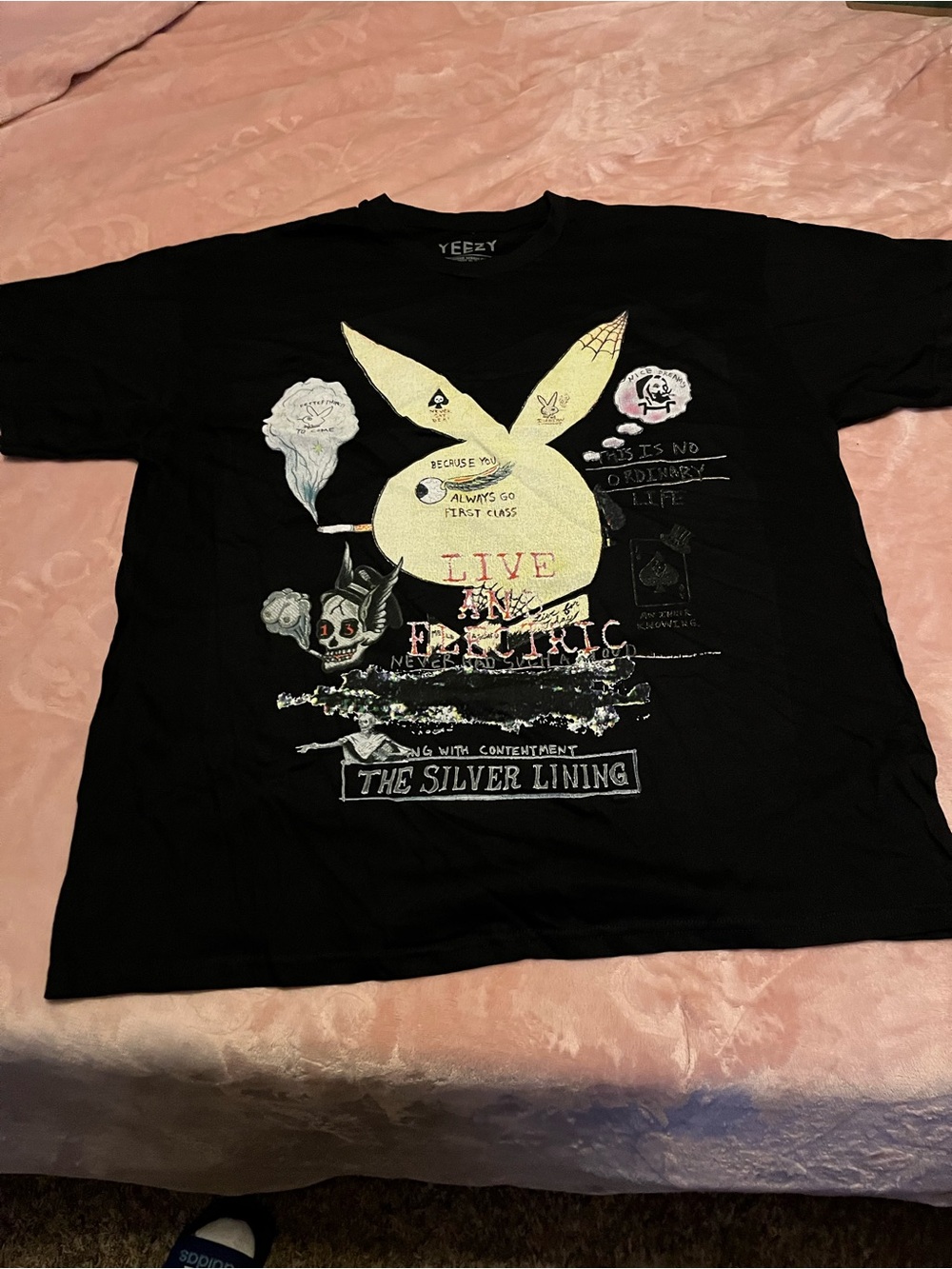 Yeezy Black Short-Sleeve Tee with Yellow Bunny Graphic